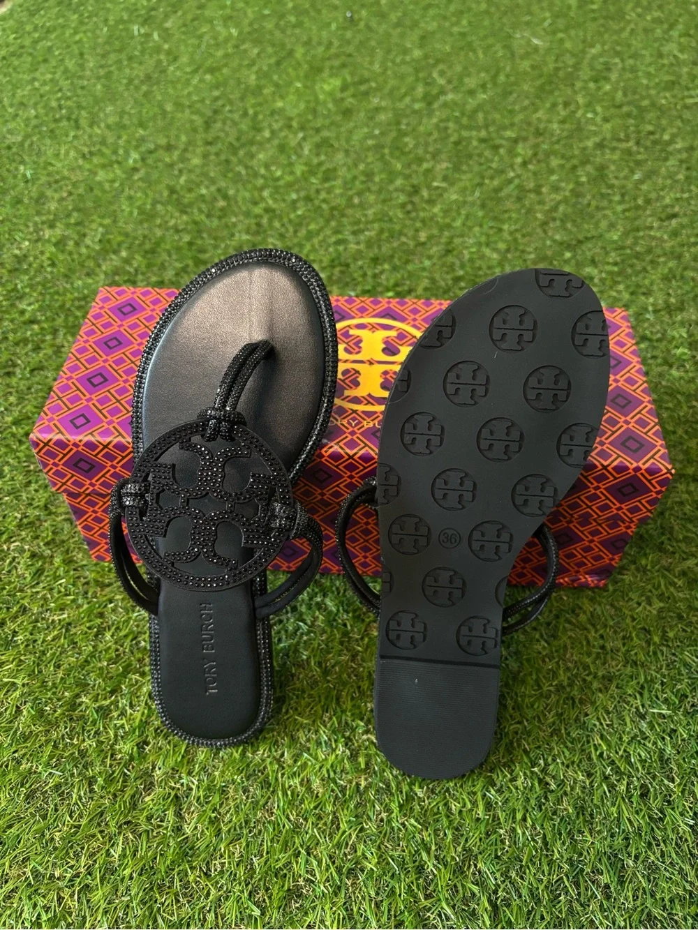 Tory Burch Sandals Black with gems Size 6-6.5